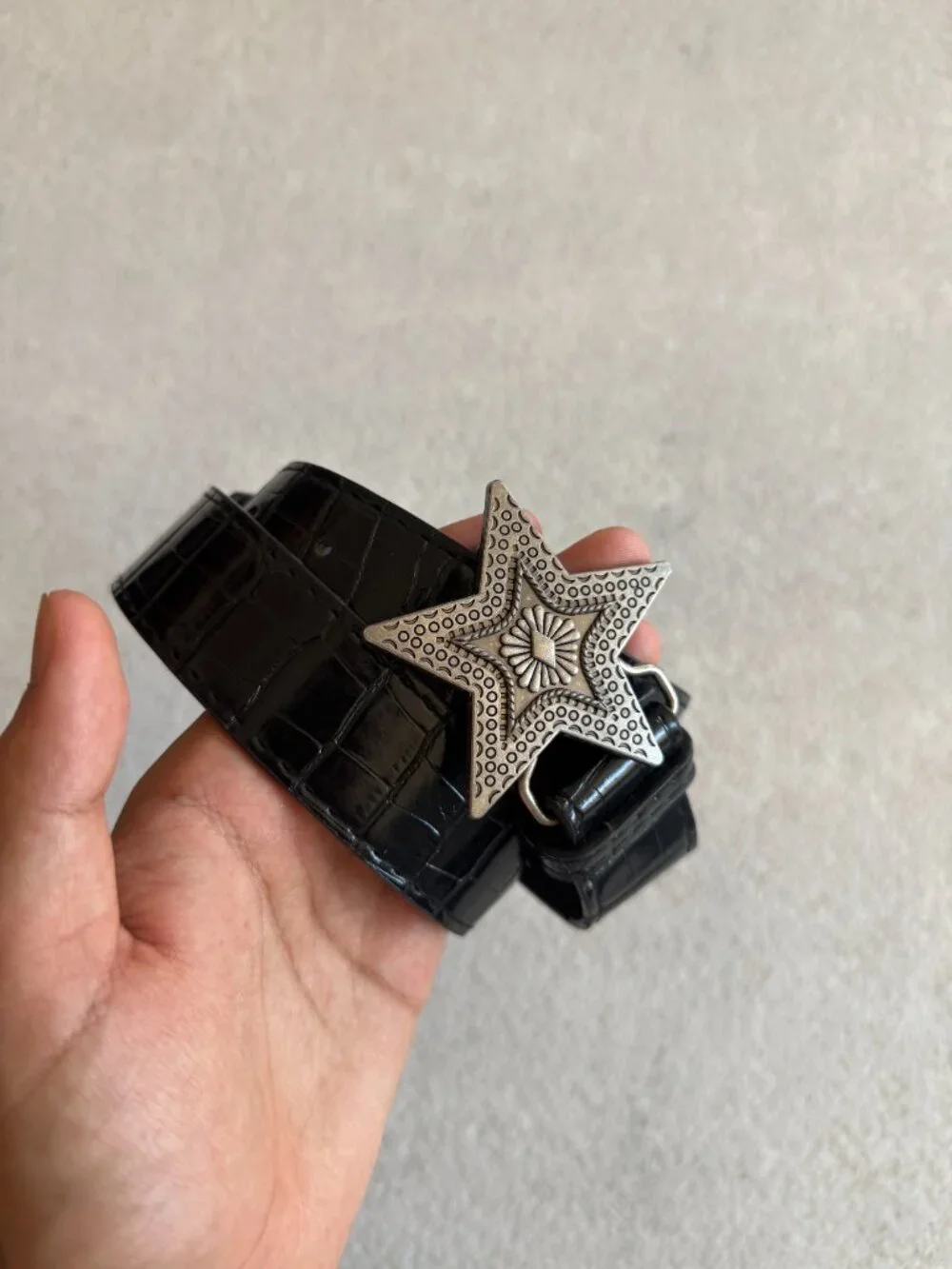 Black Croc Embossed Star Buckle Belt
